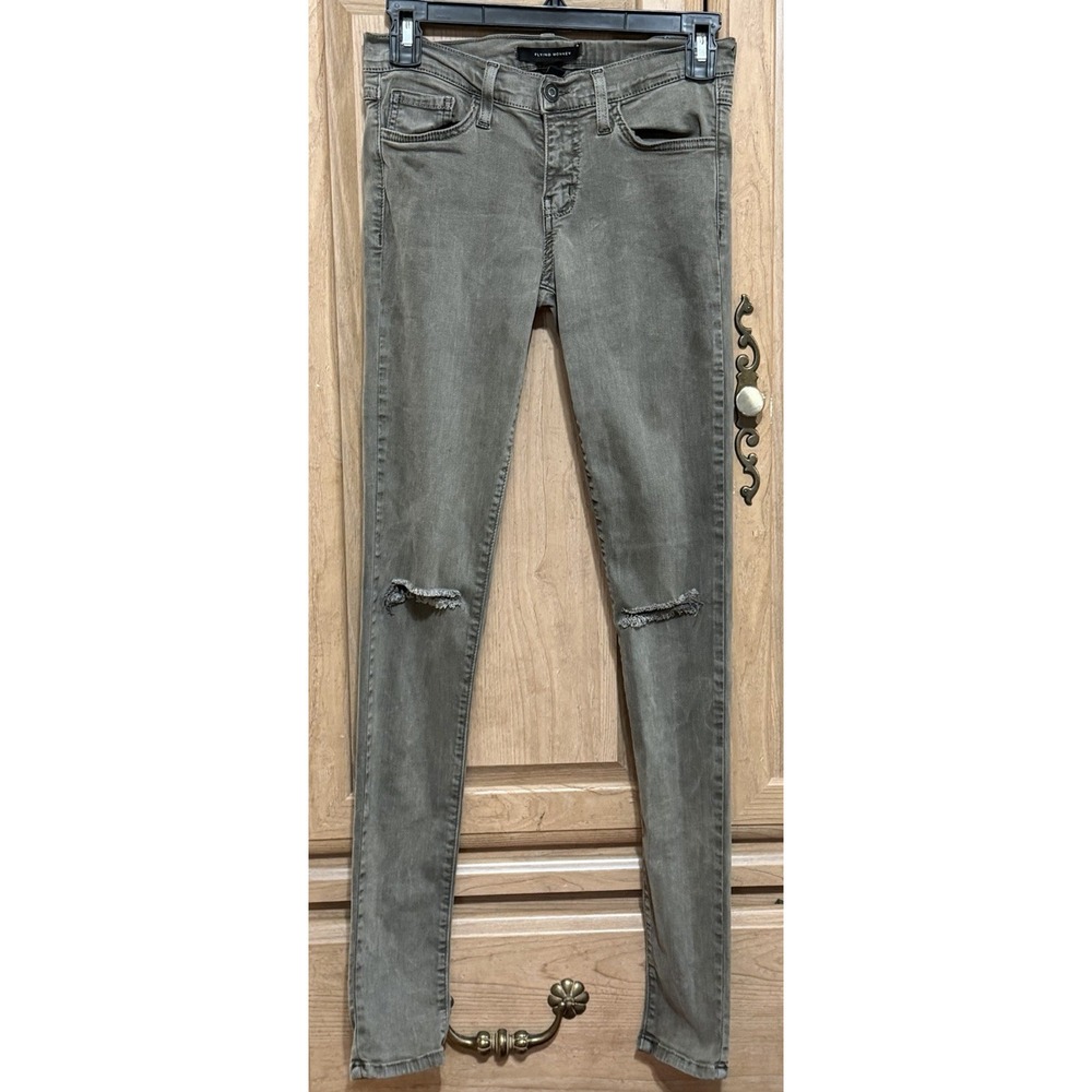 Flying Monkey Denim Jeans Women's Size 26 Gray Green Distressed Tapered Slim